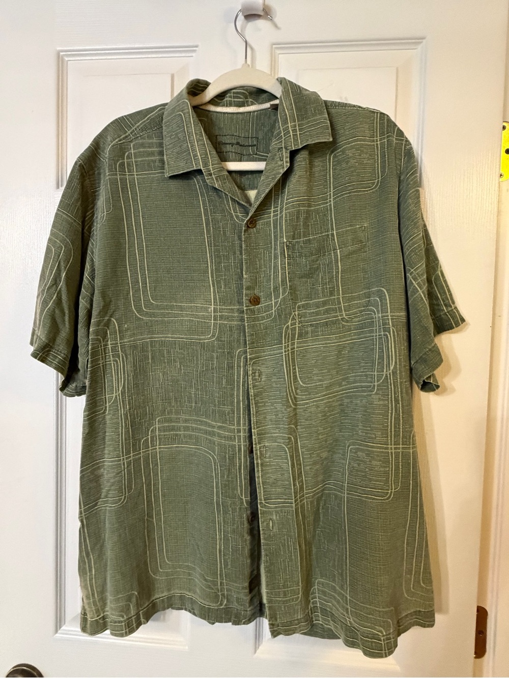 Tommy Bahama Men's Woven Silk Geometric Button-Up Shirt Green Size M